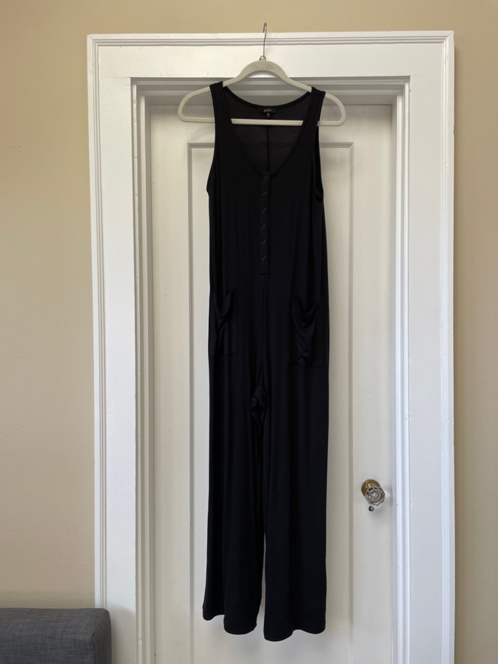 Quince Black Sleeveless Button-Front Jumpsuit with Pockets